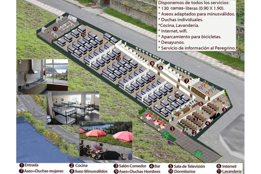 Bed in gedeelde gemengde slaapzaal met stapelbedden — Albergue Ferramenteiro
