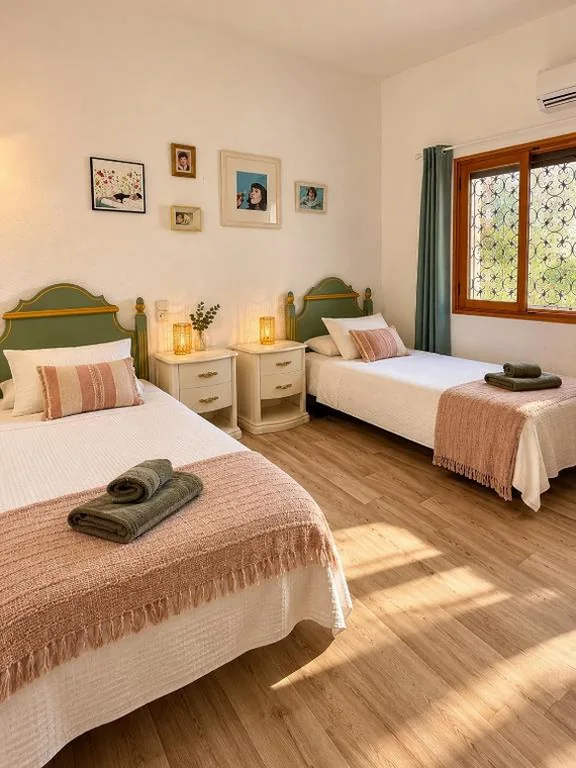 Doppelzimmer mit eigenem Bad außerhalb des Zimmers — Pink Lemon House