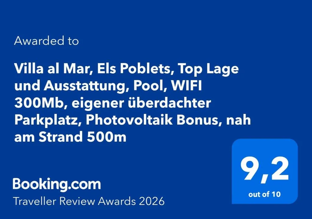 Villa al Mar, Els Poblets, Top Lage und Ausstattung, Pool, WIFI 300Mb, eigener überdachter Parkplatz, Photovoltaik Bonus, nah am Strand 500m
